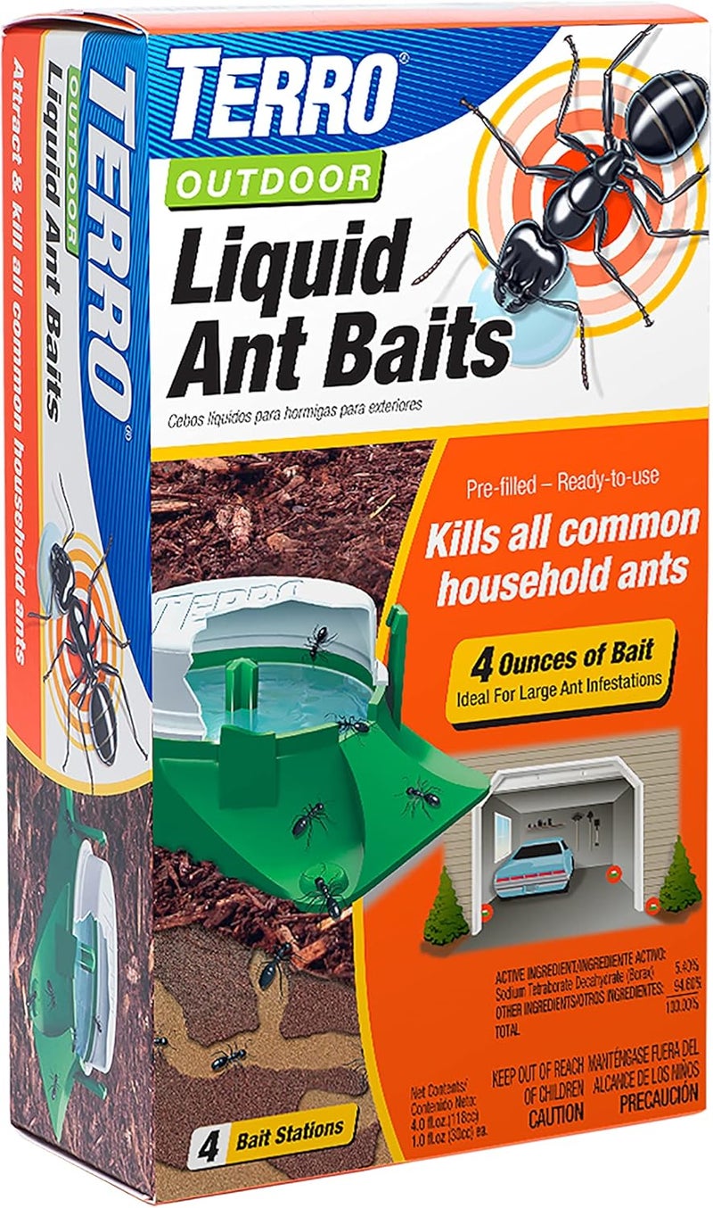 Terro T1804-6 Outdoor Ready-to-Use Liquid Ant Bait Killer and Trap - Kills Common Household Ants - 4 Bait Stations - Image 1
